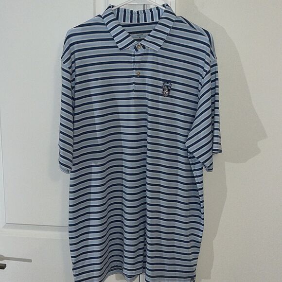 Peter Millar Seaside Wash Blue White Stripe Forsyth 1913 Golf Club Polo Shirt XL - Picture 4 of 7